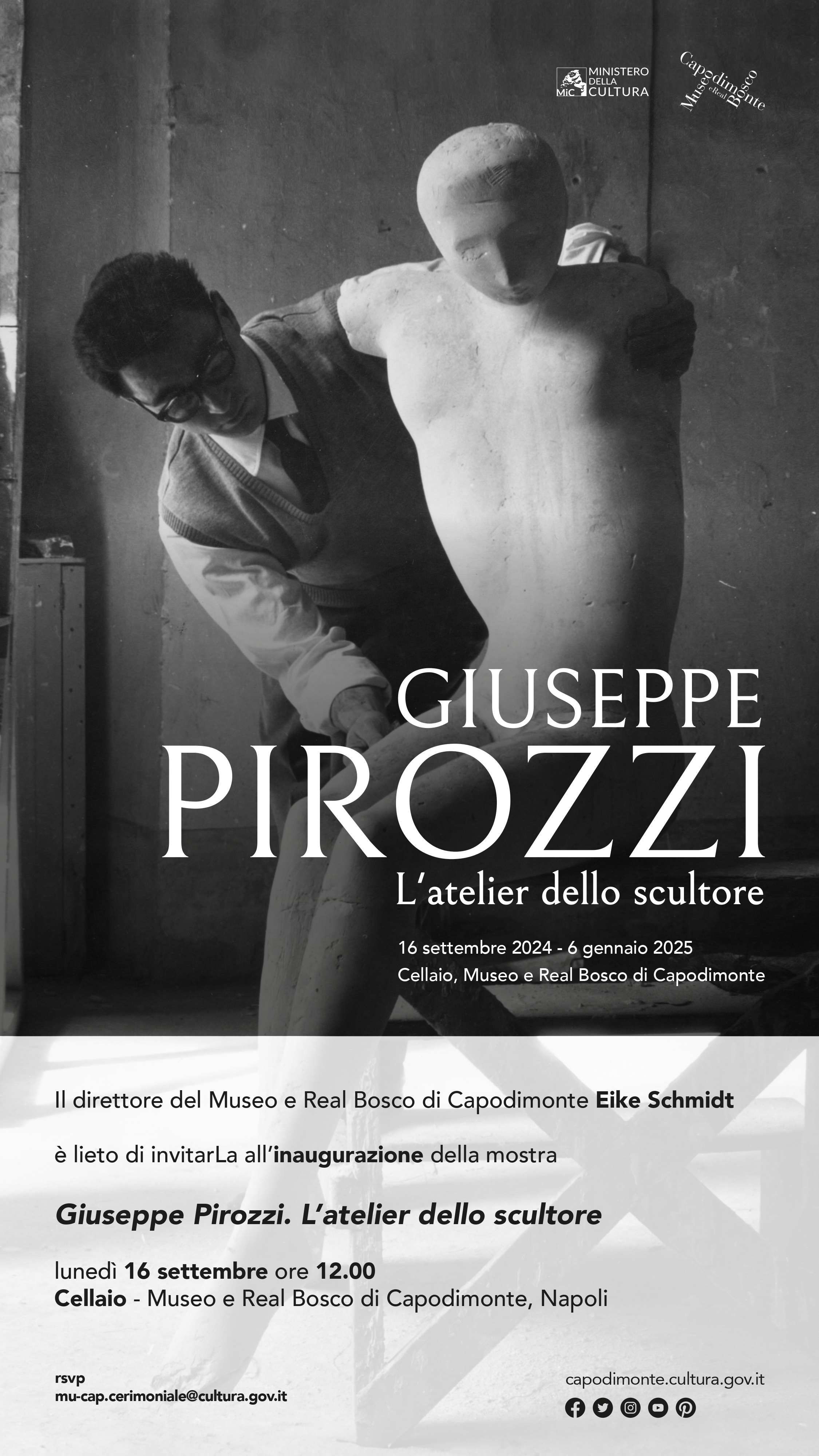 Al momento stai visualizzando <strong>Inaugurazione della mostra</br><i>Giuseppe Pirozzi. L’atelier dello scultore</i></strong></p>Museo e Real Bosco di Capodimonte</br>Cellaio</p>16 settembre 2024 ore 12:00