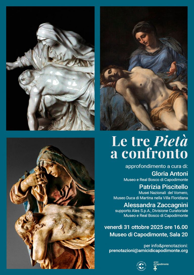 Scopri di più sull'articolo <strong>Le tre <i>Pietà</i> a confronto</strong></p>Approfondimento</p>A cura di Gloria Antoni, Patrizia Piscitello,</br> Alessandra Zaccagnini</p>31 ottobre 2025 ore 16:00</p>Museo e Real Bosco di Capodimonte</br>Sala 20