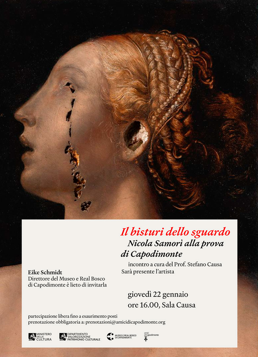 Al momento stai visualizzando <strong>Nicola Samorì. Classical Collapse</p><i>Il bisturi dello sguardo.</i></br>Nicola Samorì alla prova di</br>Capodimonte.</strong></p>A cura di</br><strong>Stefano Causa</p>lunedì 22 gennaio 2026 ore 16.00</p></strong>Museo e Real Bosco di Capodimonte</br>Sala Causa