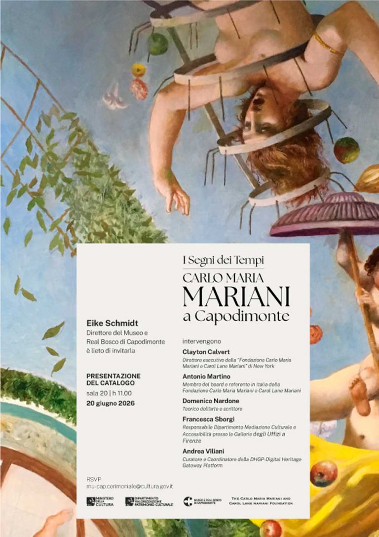 Scopri di più sull'articolo <strong>I Segni dei Tempi</br><i>Carlo Maria Mariani</br>a Capodimonte</i></strong></p>Presentazione del catalogo</p>20 giugno 2026 ore 11.00</p>Museo e Real Bosco di Capodimonte, sala 20