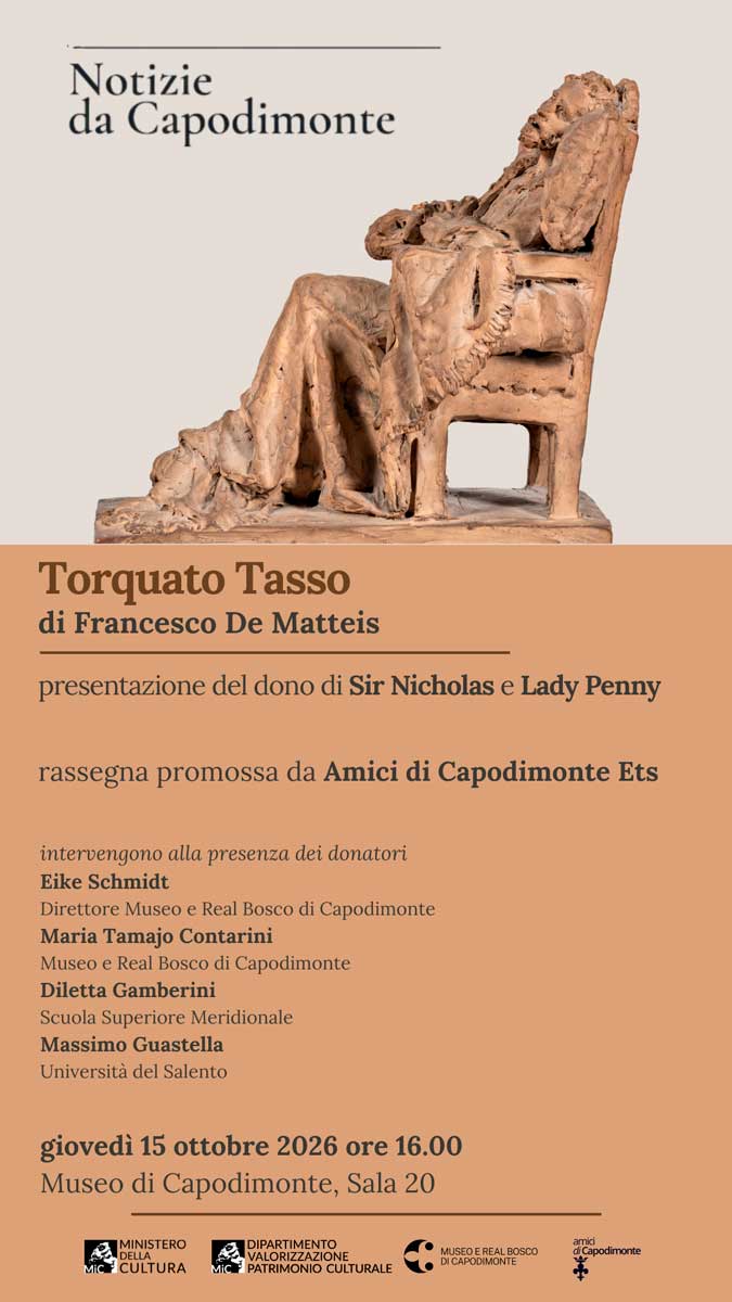 Scopri di più sull'articolo <strong>NOTIZIE DA CAPODIMONTE</p>Torquato Tasso</br> di Francesco De Matteis</strong></p>presentazione del dono</br>di <strong>Sir Nicholas</strong> e <strong> Lady Penny</p>Giovedì 15 ottobre ore 16:00</strong></p>Museo e Real Bosco di Capodimonte, Sala 20
